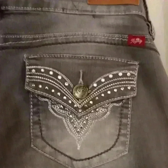 "ROYALTY" Ladies Gray SZ 12 Stud Adorned Jeans Straight‎ Leg Mid Rise - Picture 1 of 11